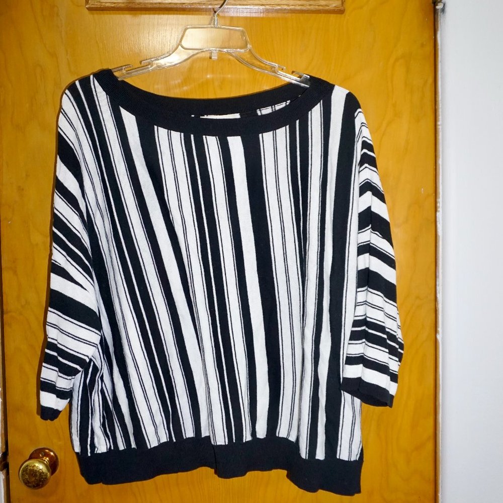 Sejour Black and White Striped Sweater